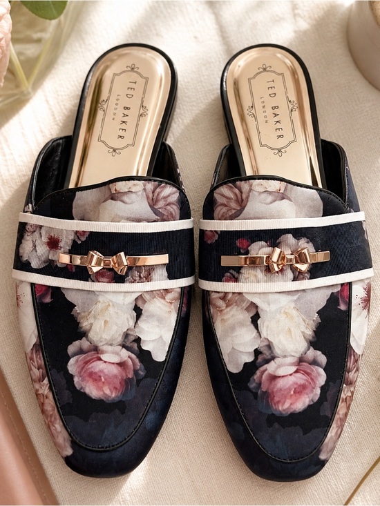 Ted Baker Shoes - Ted Baker Floral Mules Black Bow Slide Loafers Womens 5 5.5